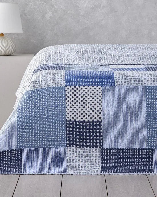 English Home - Dekbed zonder overtrek - Harlem - Eenpersoons -Multi Cover Purpose -Double sided - Bedrukt dekbed - Bedsprei – Zomerdeken - Wasbaar - 160x220 cm - Blauw