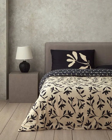 English Home - Dekbedovertrekset - 64% Katoen - 2 kussenslopen - 200 x 220 cm - Beige/Zwart