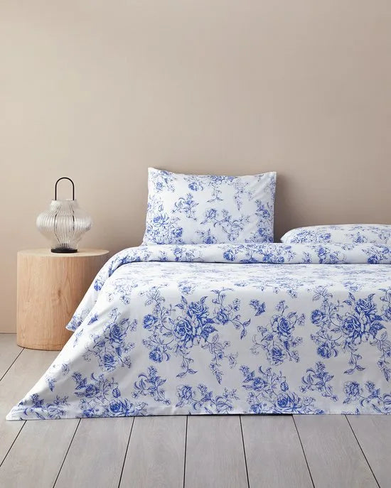 English Home - Dekbedovertrekset - Katoen - 2 kussenslopen - 240 x 220 cm - Blauw