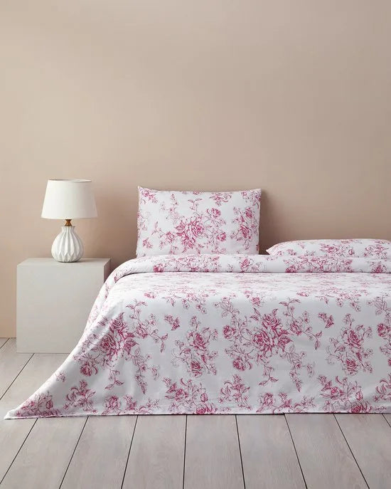 English Home - Dekbedovertrekset - Katoen - Eenpersoons - 1 kussensloop - 160 x 220 cm - Oranje – Roze-wit