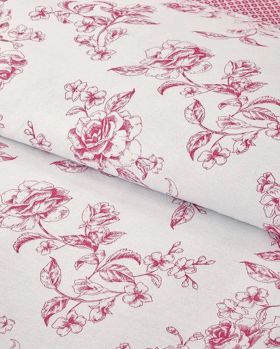 English Home - Dekbedovertrekset - Katoen - Eenpersoons - 1 kussensloop - 160 x 220 cm - Oranje – Roze-wit