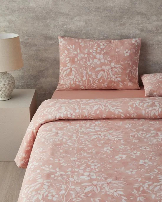 English Home - Dekbedovertrekset - Makkelijk Strijkbaar - Eenpersoons - 1 kussensloop - 160 x 220 cm - Blauw – Wit-roze