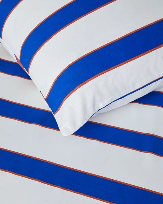 English Home Dekbedovertrekset - Marine Stripe - 100% katoen - King Size - 2 Kussenslopen - 240 x 220 cm - Marineblauw / Rood
