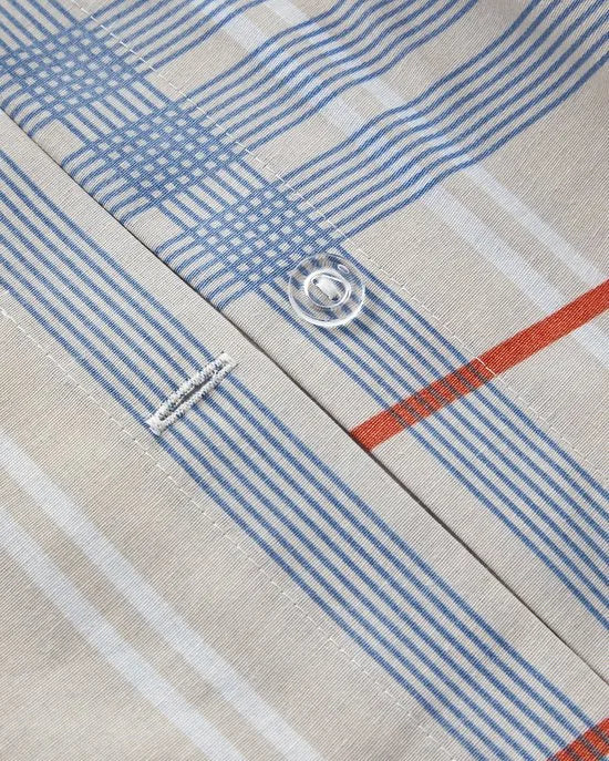 English Home Dekbedovertrekset - Natural Plaid - Easy Iron - 200 x 220 cm - Gestreept -Blauw Beige
