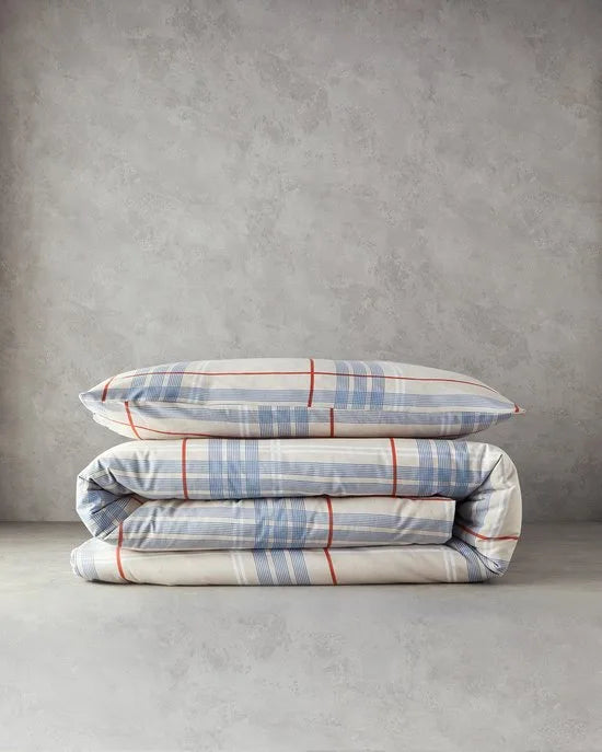 English Home Dekbedovertrekset - Natural Plaid - Easy Iron - 200 x 220 cm - Gestreept -Blauw Beige