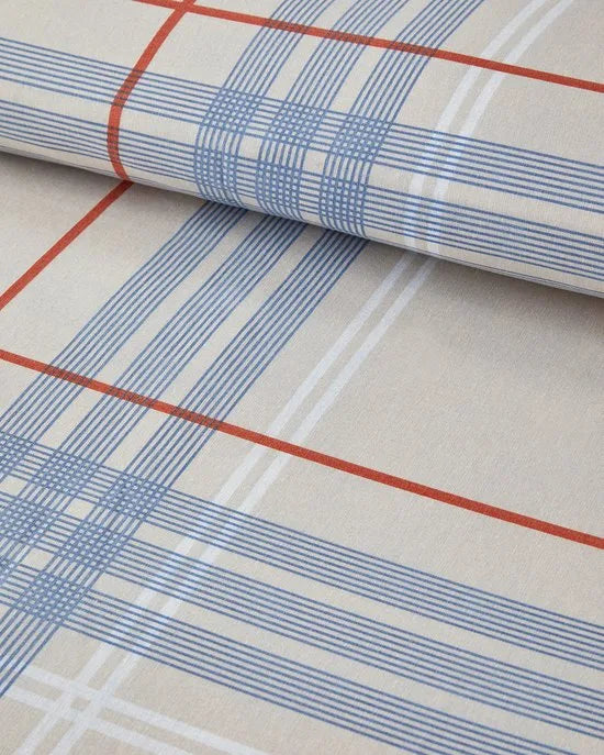 English Home Dekbedovertrekset - Natural Plaid - Easy Iron - 200 x 220 cm - Gestreept -Blauw Beige
