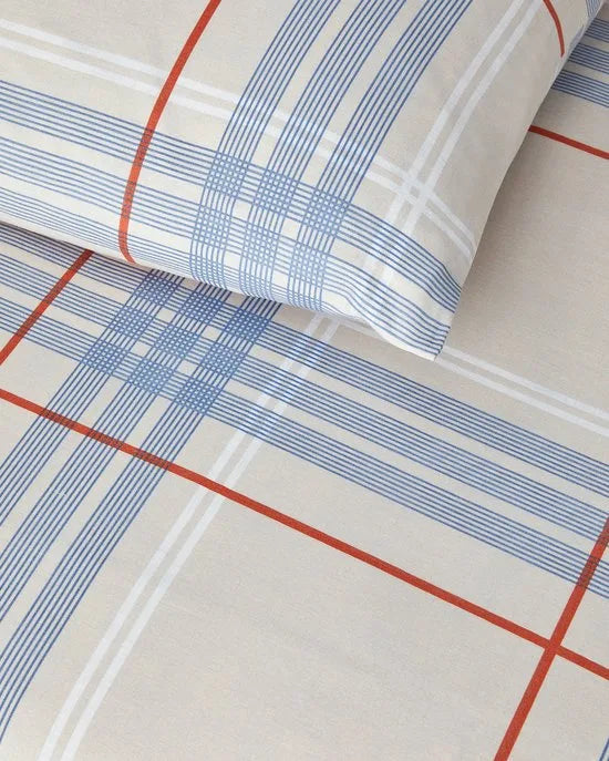 English Home Dekbedovertrekset - Natural Plaid - Easy Iron - 200 x 220 cm - Gestreept -Blauw Beige