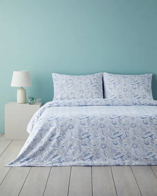 English Home Dekbedovertrekset - Underwater Wonders -100% Katoen - King Size - 2 kussenslopen - 240 x 220 cm - Blauw