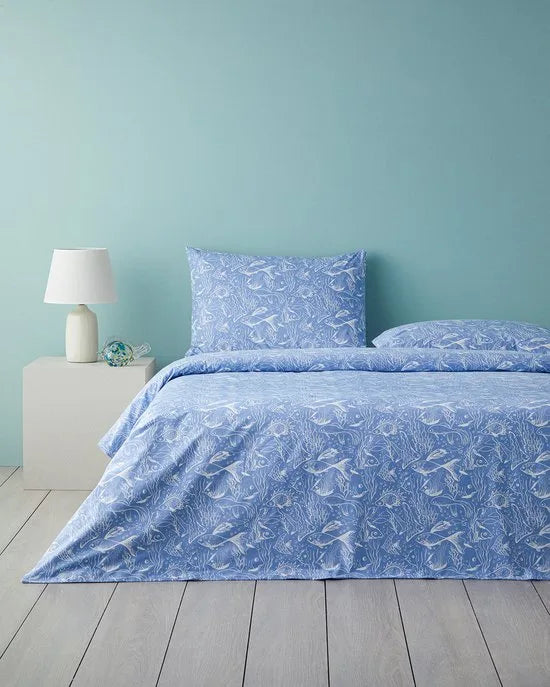 English Home Dekbedovertrekset - Underwater Wonders -100% Katoen - King Size - 2 kussenslopen - 240 x 220 cm - Blauw
