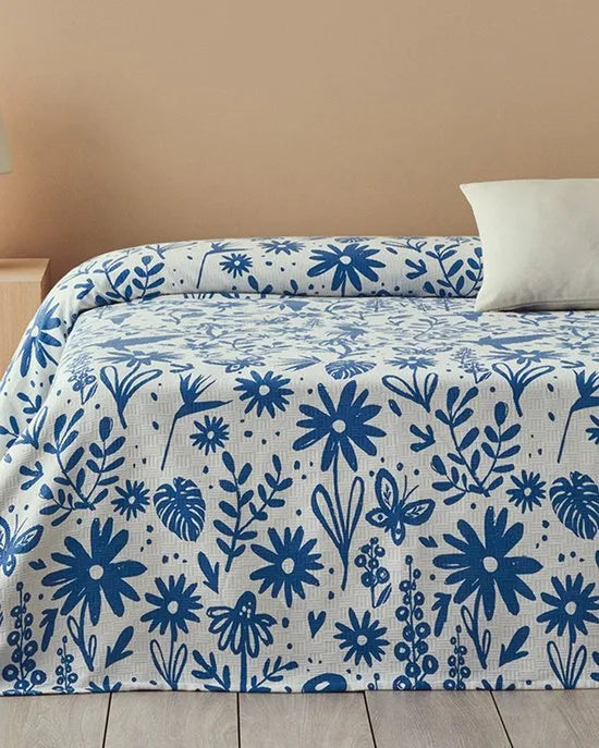 English Home - Deken - Zomerdeken - Tweepersoons - 100% Katoen - 200x220 cm - Blauw