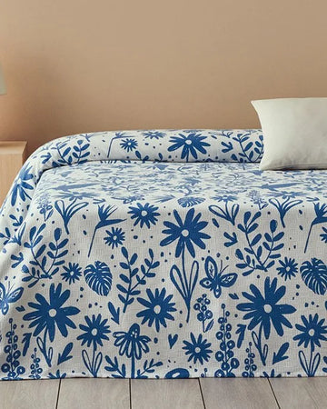 English Home - Deken - Zomerdeken - Tweepersoons - 100% Katoen - 200x220 cm - Blauw