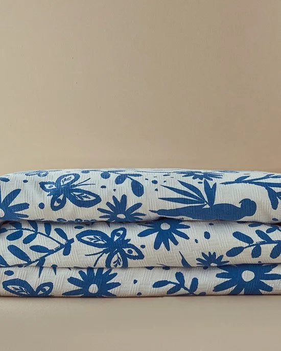 English Home - Deken - Zomerdeken - Tweepersoons - 100% Katoen - 200x220 cm - Blauw