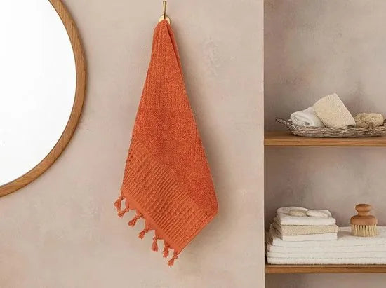 English Home Delta Cottony fringed Face Towel 50x70 cm Brick Red- 2 stuks