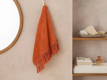 English Home Eaves Cottony fringed Face Towel 50x70 cm Brick Red-2 stuks