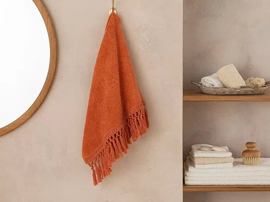 English Home Eaves Cottony fringed Face Towel 50x70 cm Brick Red-2 stuks