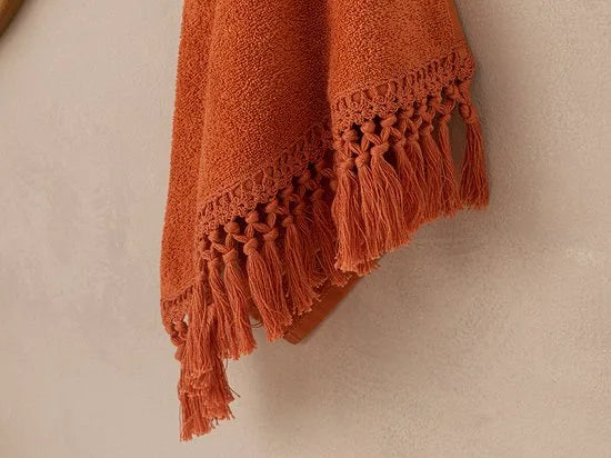English Home Eaves Cottony fringed Face Towel 50x70 cm Brick Red-2 stuks
