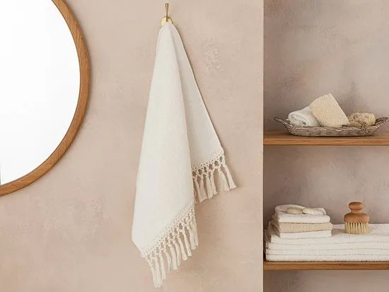 English Home Eaves Cottony fringed Face Towel 50x70 cm Ecru - 2 stuks