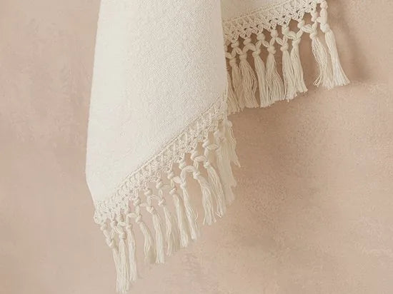 English Home Eaves Cottony fringed Face Towel 50x70 cm Ecru - 2 stuks