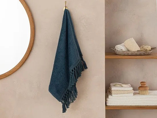 English Home Eaves Cottony fringed Face Towel 50x70 cm Petrol Blue- 2 stuks