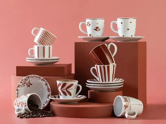 English Home espresso kopjes - Turkse koffie kopjes - 2 Persoons - 80ml - Rood
