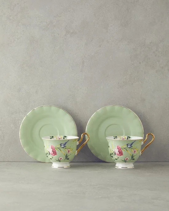 English Home espresso kopjes - Vanilla New Bone China -Turkse koffie kopjes - 2 Persoons - 90ml - Turquoise/Groen
