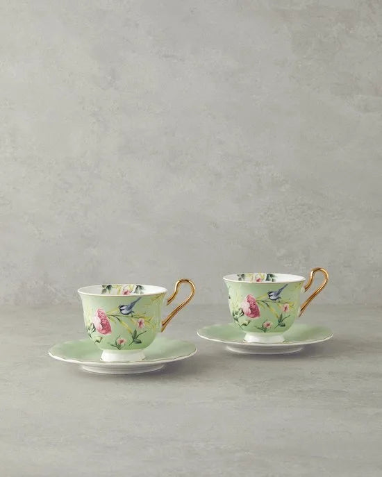 English Home espresso kopjes - Vanilla New Bone China -Turkse koffie kopjes - 2 Persoons - 90ml - Turquoise/Groen