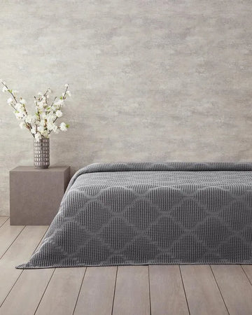 English Home Fiona Waffle Deken WHT - Bedsprei - Zomerdeken - King Size - 100% Katoen –Ademend & Lichtgewicht - Lits Jumeaux - 240x220 cm – Antraciet