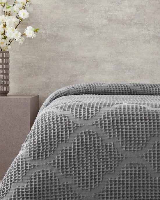 English Home Fiona Waffle Deken WHT - Bedsprei - Zomerdeken - King Size - 100% Katoen –Ademend & Lichtgewicht - Lits Jumeaux - 240x220 cm – Antraciet