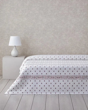 English Home - Floral Lines Deken- Bedsprei - Zomerdeken - 100% Katoen - Een Persoons - 150x220 cm - Wit/Roze