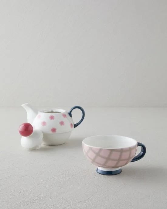 English Home Bright Parade Bone China Theepot Set – 400 & 290 ml – Rood – Elegante Thee- en Koffieset – Roze & groen English Home Florentis Bone China Theepo