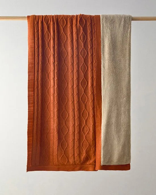 English Home - Gebreid Plaid - Woondeken - 130x170 cm - Rood-Bruin (Brick)