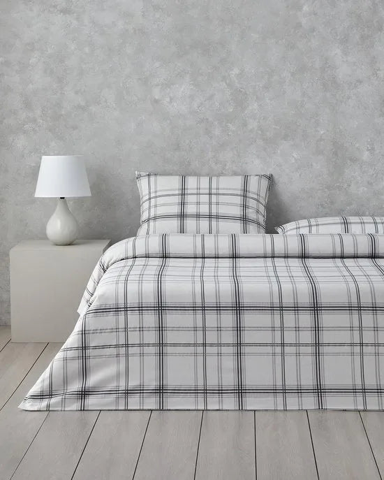 English Home - Graphic Grid - Dekbedovertrekset - Easy Iron - Eenpersoons - 100% Katoen - 1 kussensloop - 160 x 220 cm - Grijs