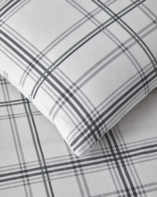 English Home - Graphic Grid - Dekbedovertrekset - Easy Iron - Eenpersoons - 100% Katoen - 1 kussensloop - 160 x 220 cm - Grijs