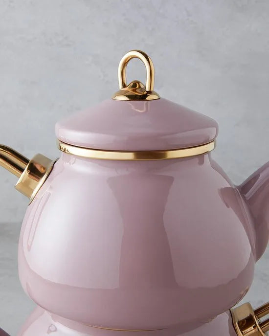English Home - Isidora Theepot 1,1 lt + 2,3 lt - Emaille - Oud Roze/Goud