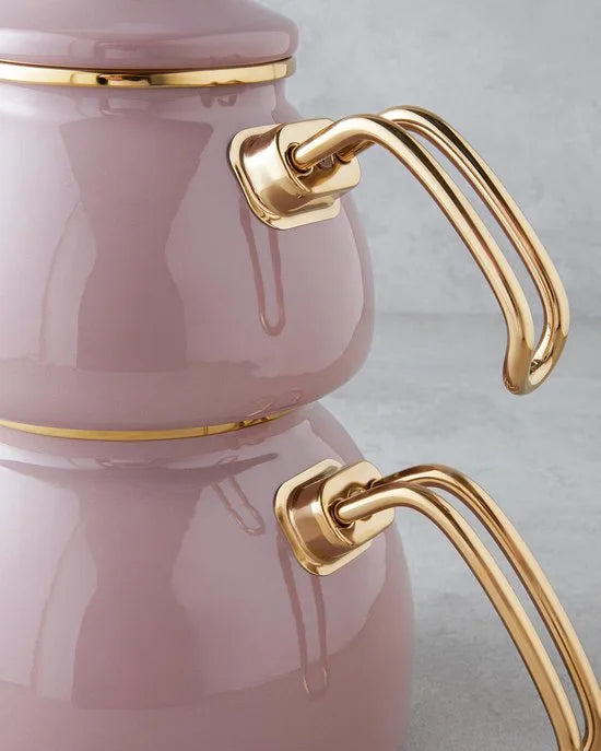 English Home - Isidora Theepot 1,1 lt + 2,3 lt - Emaille - Oud Roze/Goud