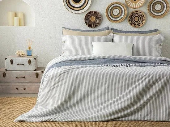 English Home King Size dekbedovertrekset - 240x220 cm – Grijs – Blauw