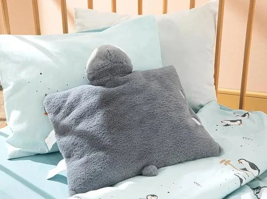 English Home knuffel dier - Knuffelkussen - Penguin - 38x40 Cm - Grijs