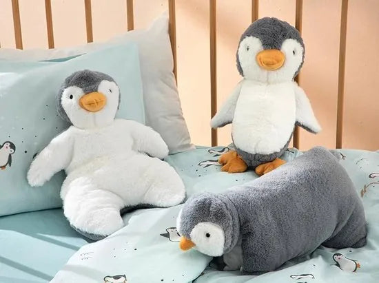 English Home knuffel dier - Knuffelkussen - Penguin - 38x40 Cm - Grijs