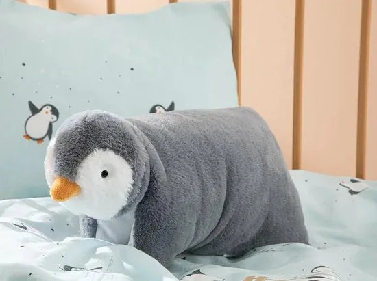 English Home knuffel dier - Knuffelkussen - Penguin - 38x40 Cm - Grijs