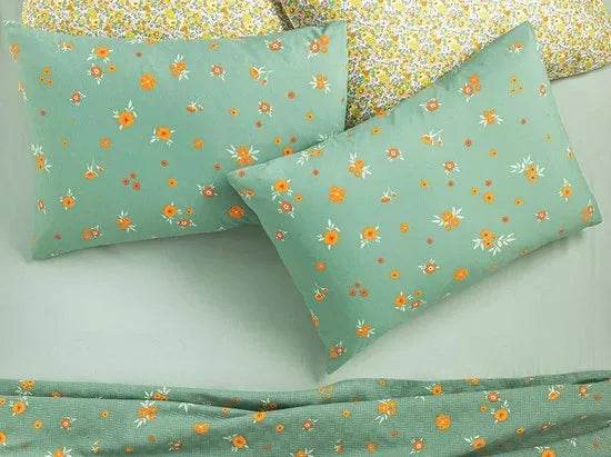 English Home kussensloop - 50x70 cm - 2 stuk - Wit – Groen-geel