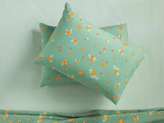 English Home kussensloop - 50x70 cm - 2 stuk - Wit – Groen-geel