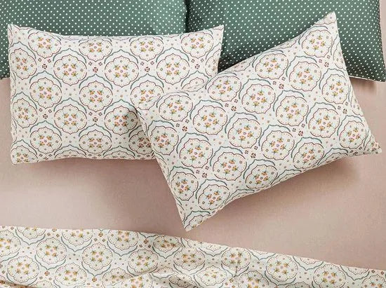 English Home kussensloop - 50x70 cm - 2 stuk - Wit – Roze-geel-groen