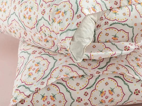 English Home kussensloop - 50x70 cm - 2 stuk - Wit – Roze-geel-groen