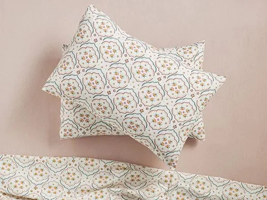 English Home kussensloop - 50x70 cm - 2 stuk - Wit – Roze-geel-groen