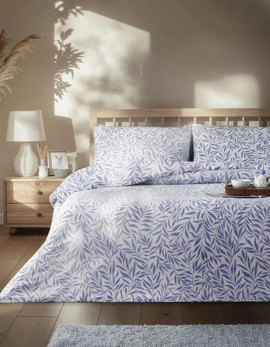 English Home Leaf Dream Dekbedovertrek Eenpersoons 160x220 cm – Incl. Laken 160x230 cm & Kussensloop – Makkelijk te Strijken – Blauw