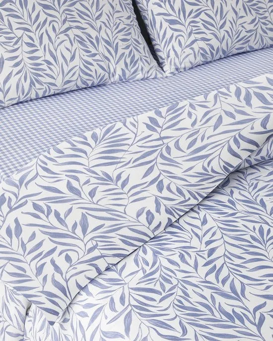 English Home Leaf Dream Dekbedovertrek Eenpersoons 160x220 cm – Incl. Laken 160x230 cm & Kussensloop – Makkelijk te Strijken – Blauw