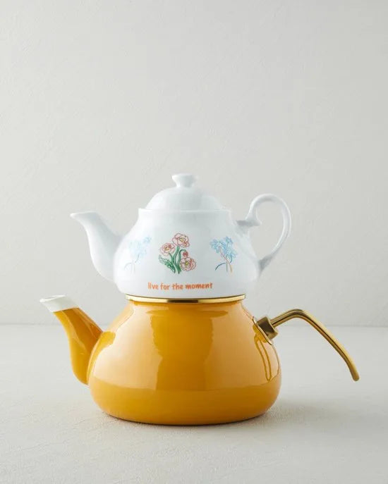 English Home Bright Parade Bone China Theepot Set – 400 & 290 ml – Rood – Elegante Thee- en Koffieset – Mosterdgeel English Home Linea Porselen Emaye Theepo