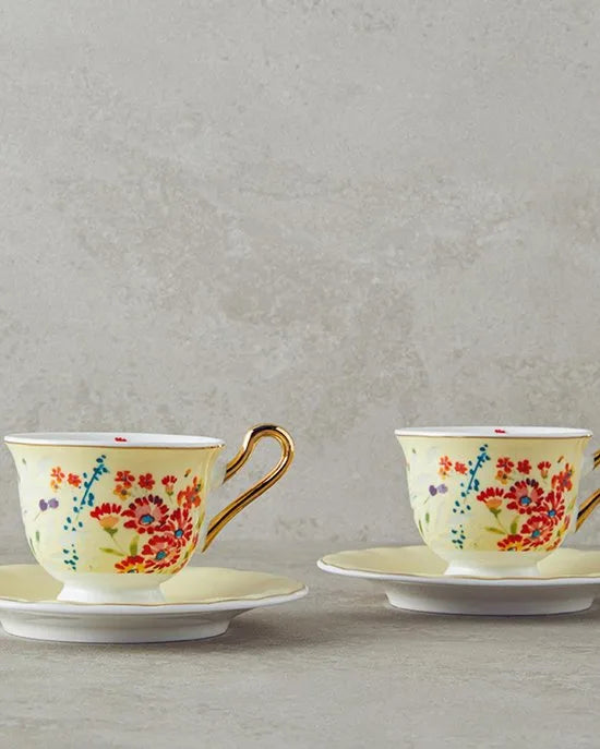 English Home - Miranda Espresso kopjes - New Bone China -Turkse koffie kopjes - 2 Persoons - 90ml - Geel