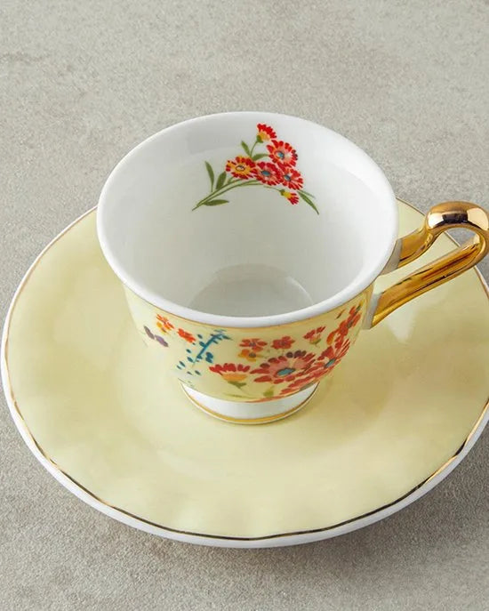 English Home - Miranda Espresso kopjes - New Bone China -Turkse koffie kopjes - 2 Persoons - 90ml - Geel