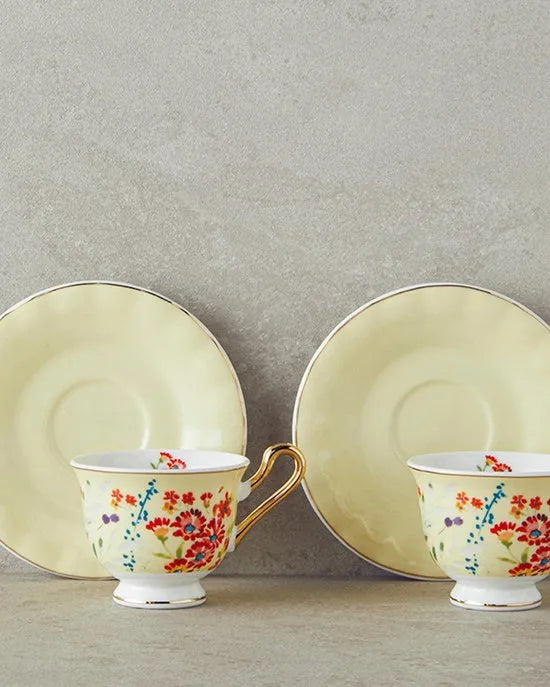 English Home - Miranda Espresso kopjes - New Bone China -Turkse koffie kopjes - 2 Persoons - 90ml - Geel